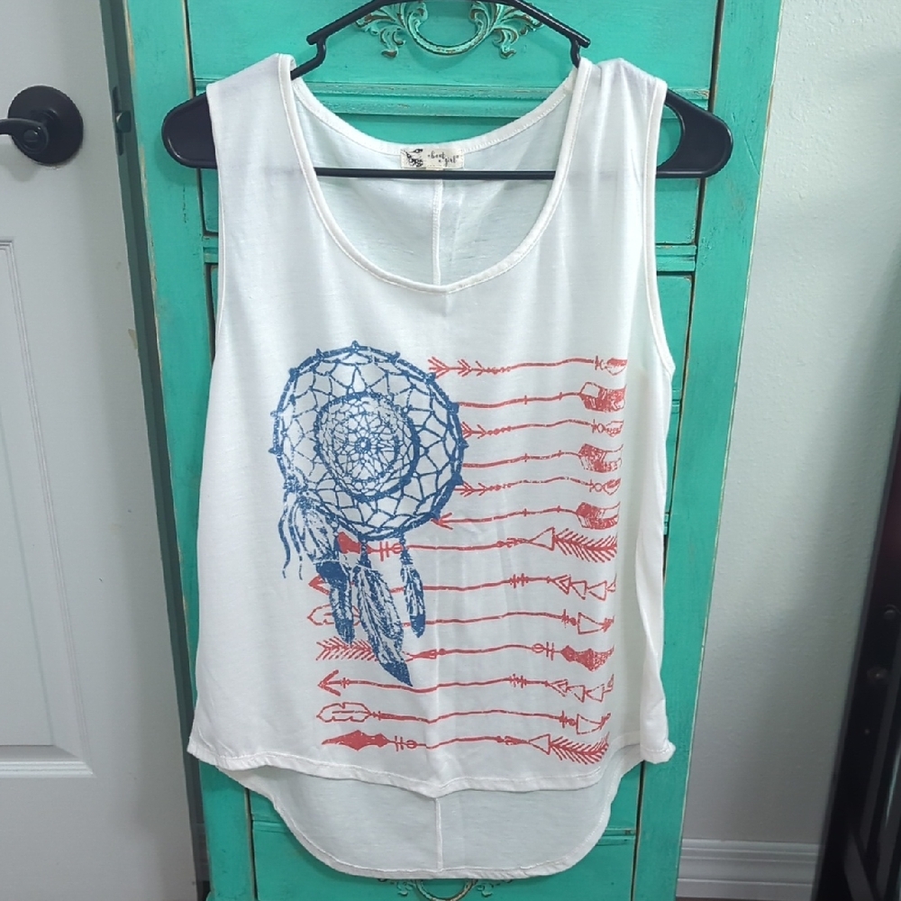 About A Girl White Blue Sleeveless Tank Top